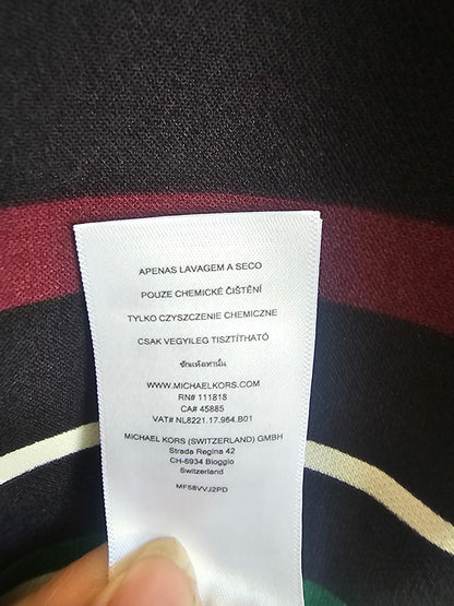 Burgundy, green white striped Michael Kors dress