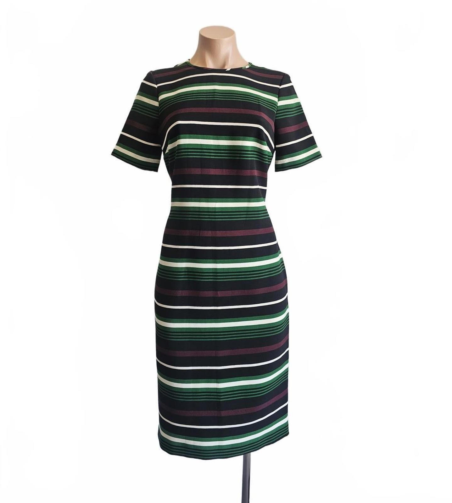 Burgundy, green white striped Michael Kors dress