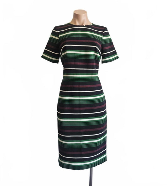 Burgundy, green white striped Michael Kors dress