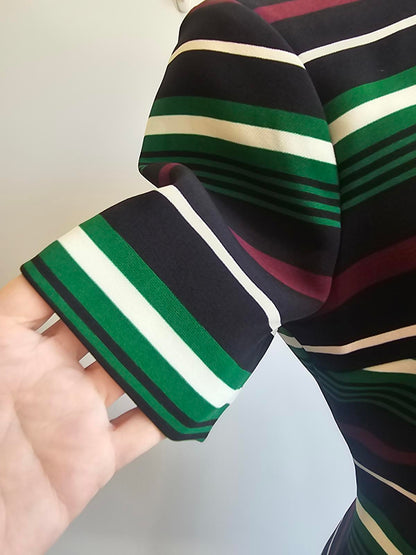 Burgundy, green white striped Michael Kors dress