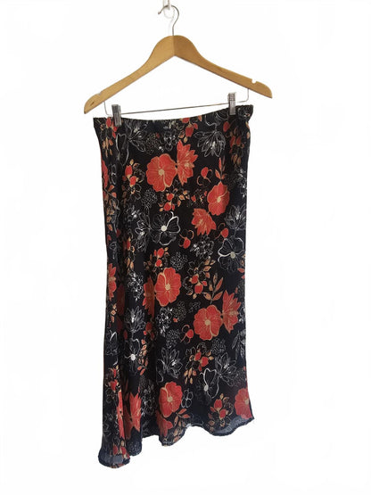 Vintage 90s ella J Black floral asemetrical skirt.