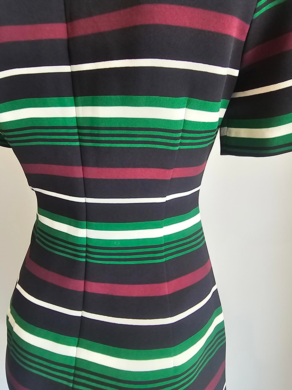 Burgundy, green white striped Michael Kors dress