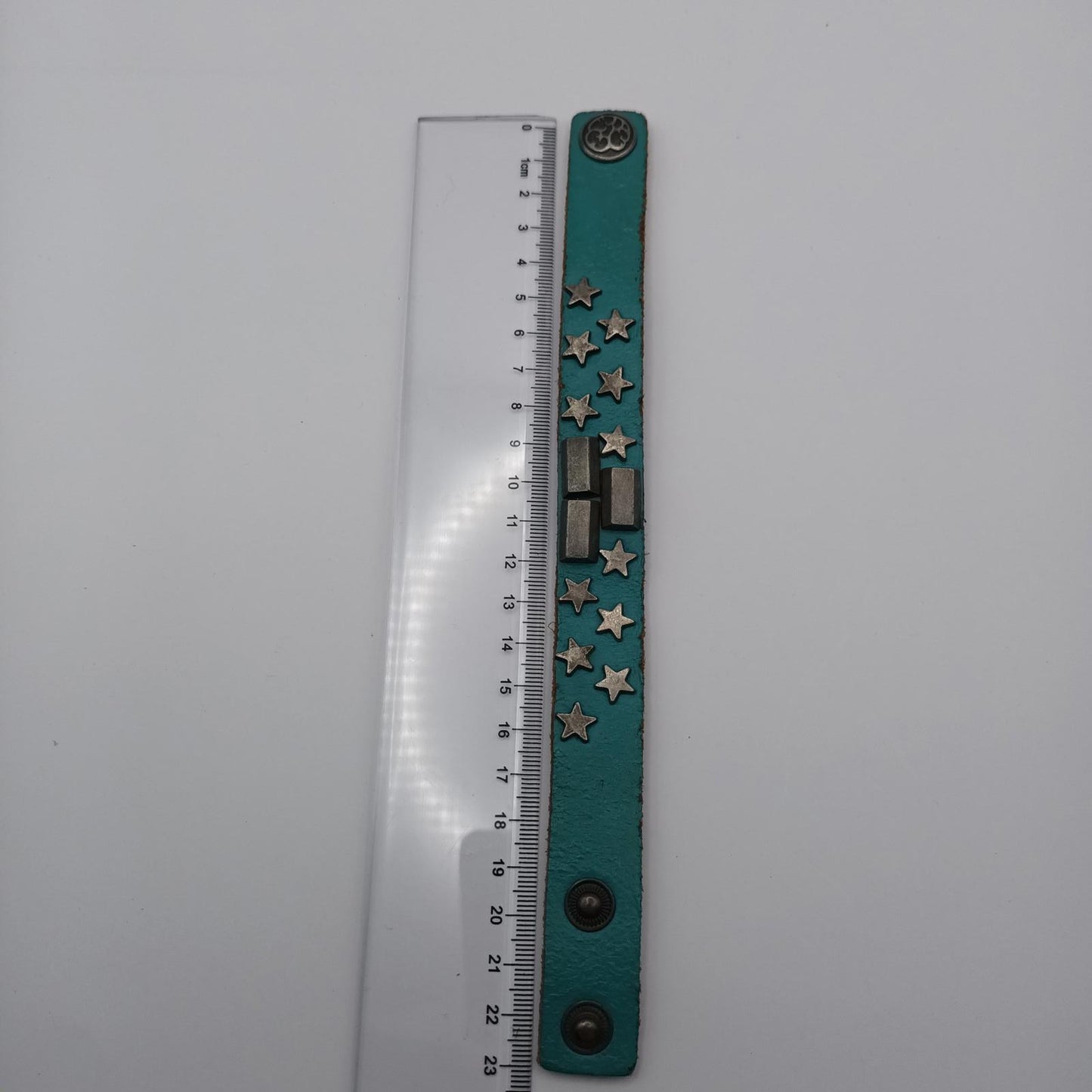 Genuine Vintage aqua blue stars leather 80s bracelet