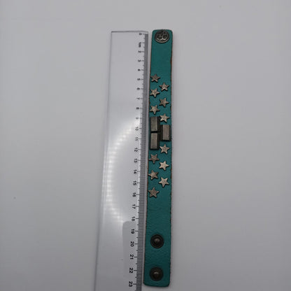 Genuine Vintage aqua blue stars leather 80s bracelet