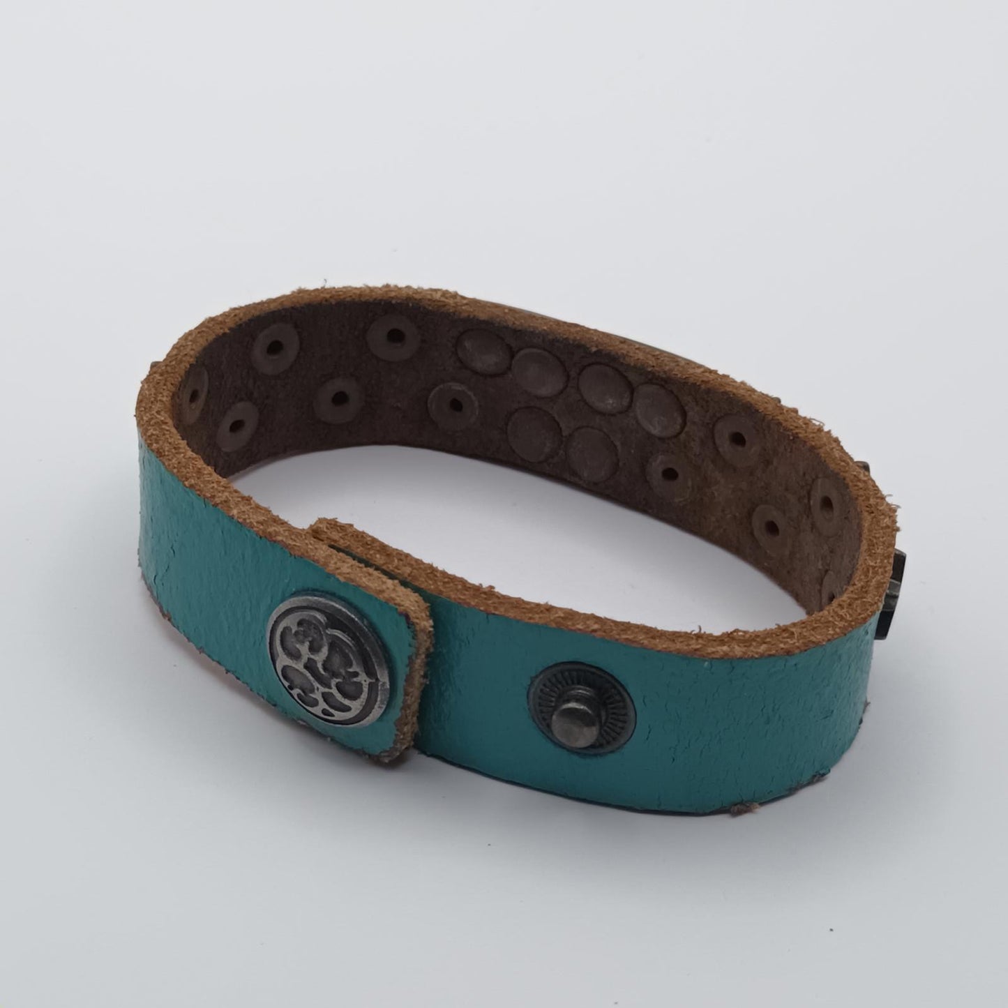 Genuine Vintage aqua blue stars leather 80s bracelet