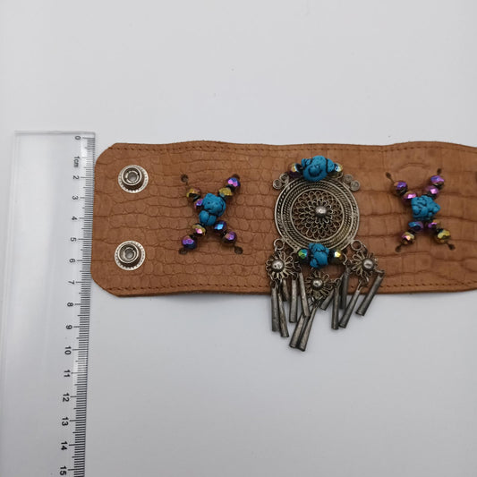 Vintage hand made cuff bracelet with boho embellishments