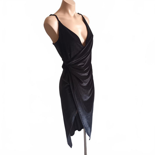 Double crazy sexy black velvet dress cocktail L