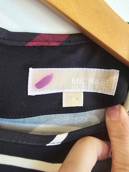 Burgundy, green white striped Michael Kors dress