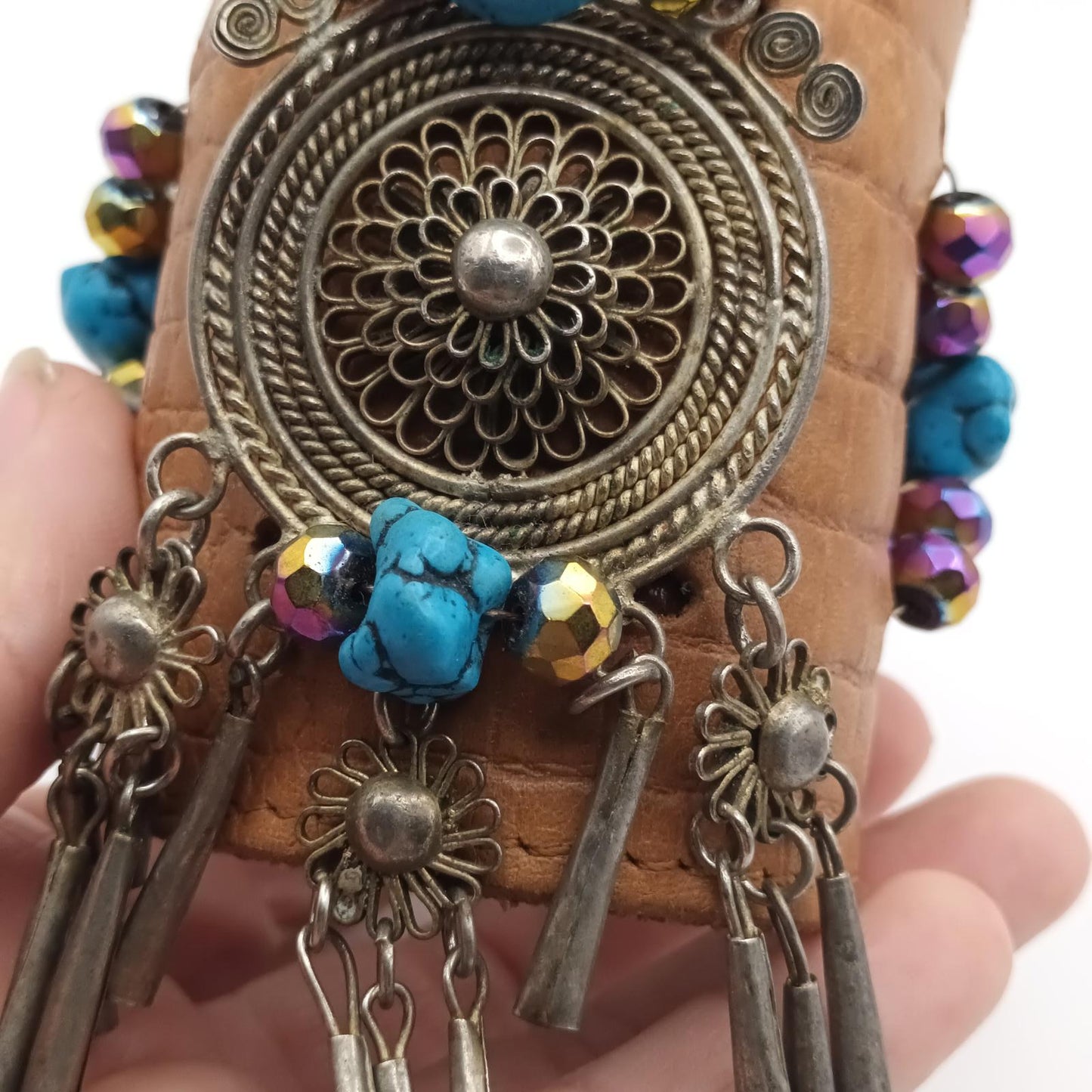 Vintage hand made cuff bracelet with boho embellishments