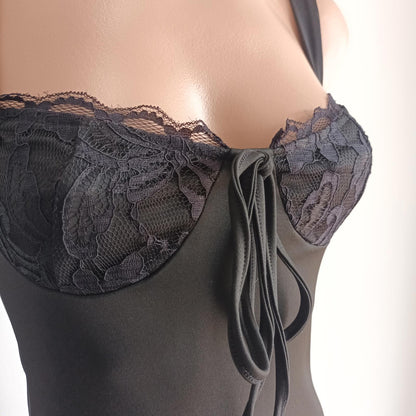 Sexy black vintage 90s body con lace bra dress