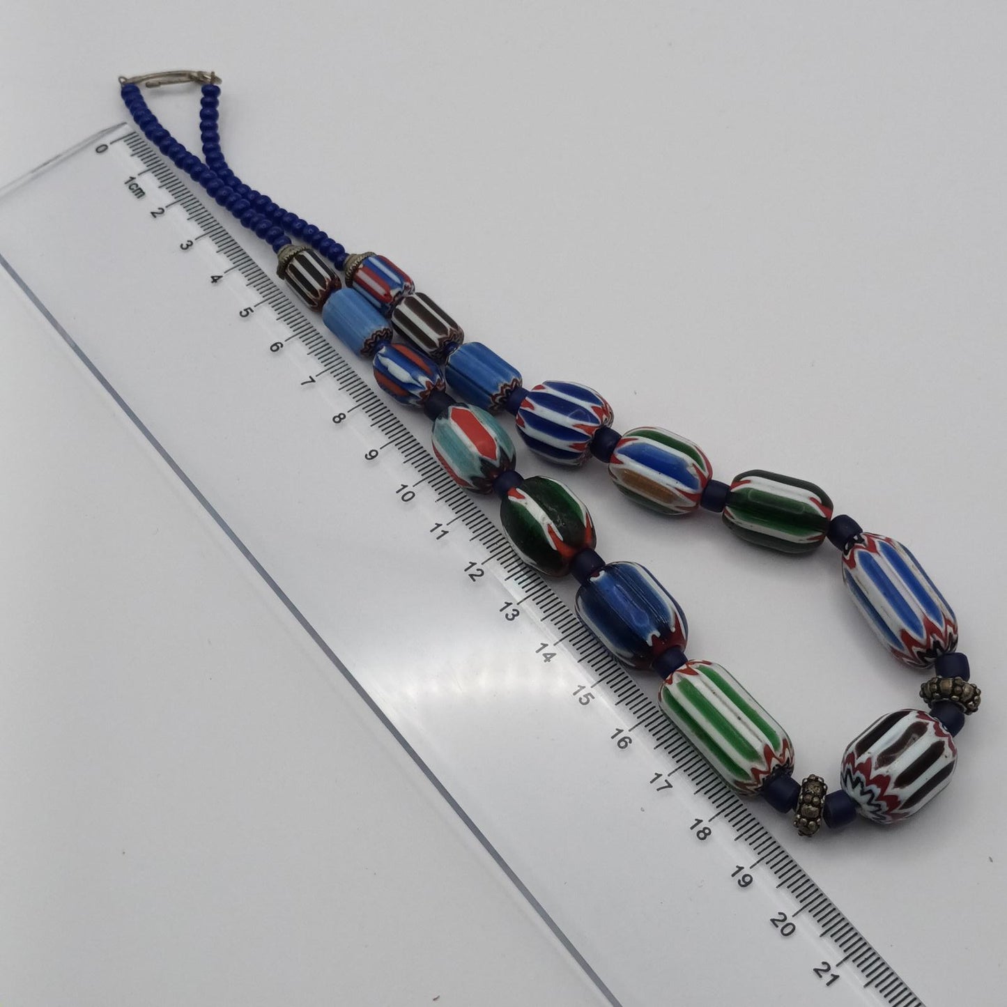 Antique Venetian Chevron Blue and green African Trade 6 layered Bead