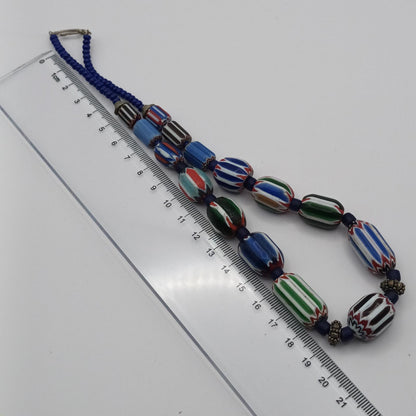 Antique Venetian Chevron Blue and green African Trade 6 layered Bead